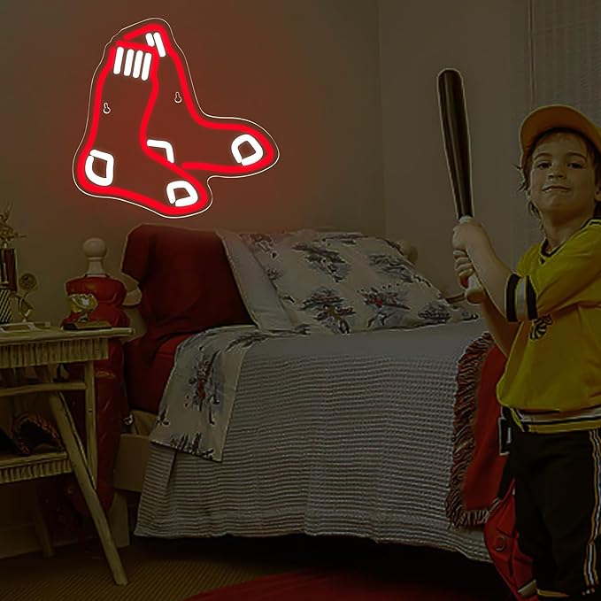 Baseball Neon Sign for Wall Decor Boston Baseball Team Logo Neon Light Sports LED Light Sign for Boys Room,Club,Man Cave,Bar,Party,Birthday Christmas Gifts for Men,Boys,Teens,Size 12*11.7in(FMXD163)