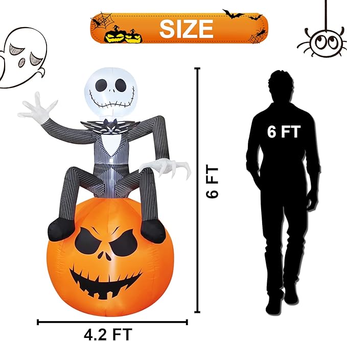6 Ft Inflatable Halloween Yard Decorations - Outdoor Blow Up Yard Pumpkin Decor - Built-in LED Lights for Outdoor Halloween Lawn Decor