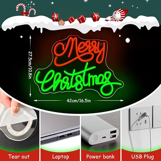 NOSUN Merry Christmas Neon Sign - Dimmable Led Signs for Wall Decor, Christmas Party, Bedroom, Window, Bar, Club, Shop - Gift Decor