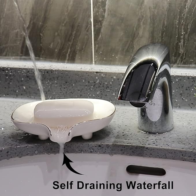 Soap Dish with Drain Ceramic Soap Holder Soap Saver for Bar Soap, Kitchen Sink, and Bathroom Shower