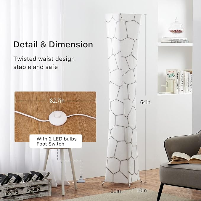 chiphy Floor Lamp, 52" Dimmable Standing Lamps, Adjustable 3 Level Brightness, 12Wx2 LED Bulbs,2400 Lumen, Marble Fabric Shade, Elegant Modern for Bedroom Living Room Kids Room