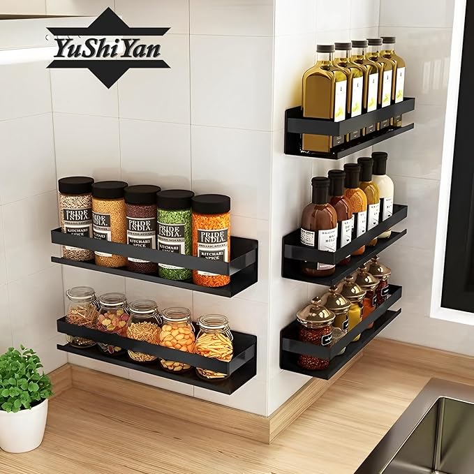 Floating Stainless Steel Shelves with Baking Paint Technique Rust Protection Nail-Free Wall Mounted Storage Shelves for Kitchen,Bathroom,Living Room,Office,Set of 1 Black