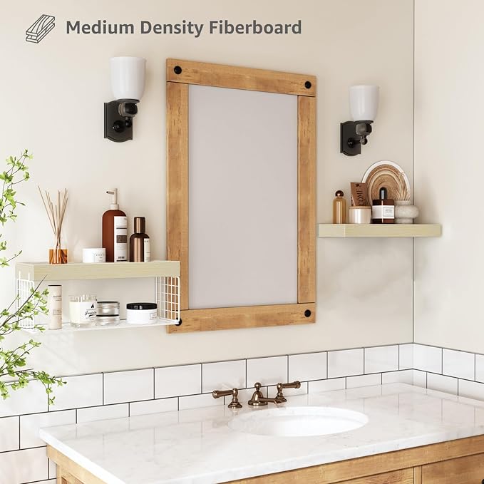 QEEIG Bathroom Shelves Over Toilet - Wall Mounted Floating Shelves Toilet Paper Storage Small Farmhouse Decor Shelf 16 inch Set of 2, Natural (019-BNW2)