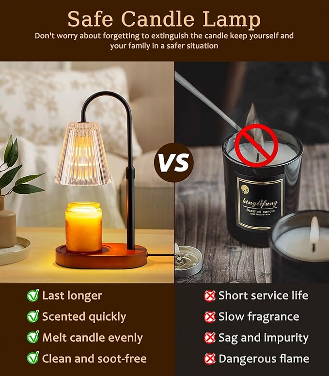 Candle Warmer Lamp with Timer - Electric Candles Wax Warmers Glass Lamps For Jar Candles Burner Adjustable Height and Dimmable Light Modern No Flame Scented Candle Warming Lantern Melter Light 2 Bulbs