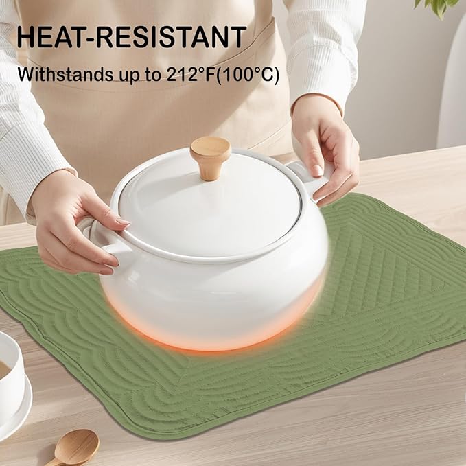 Green 100% Cotton Placemats Set of 6, Rectangular Placemats Machine Washable-13x18 Inches for Kitchen or Dining Table Fabric Rectangular Table Mats