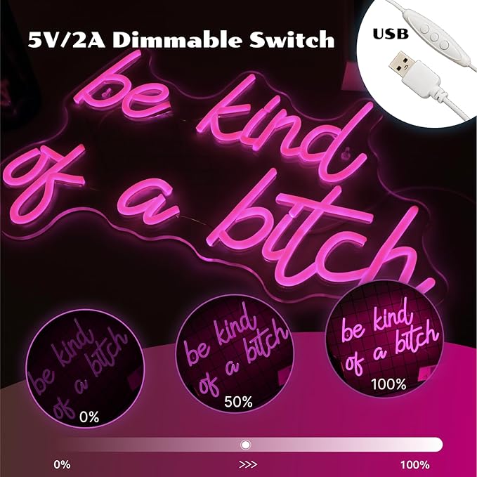 Be Kind Of A B Neon Sign Pink Led Signs for Girls Bedroom Wall Decor Funny Neon Light Sign For Bacelorette Party Club Bar Wedding Preppy Room Decoration Hilarious Women Gifts