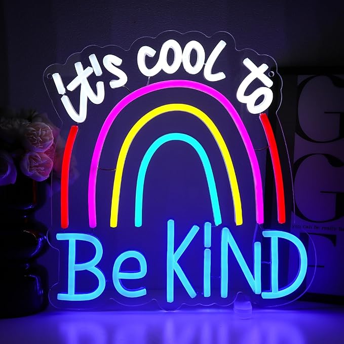 It's Cool To Be Kind Neon Sign for Wall Decor, Rainbow Led Signs for Bedroom, USB Dimmable Colorful Neon Lights for Classroom Home Club Motivational Birthday Party Office Decoration Wall Art