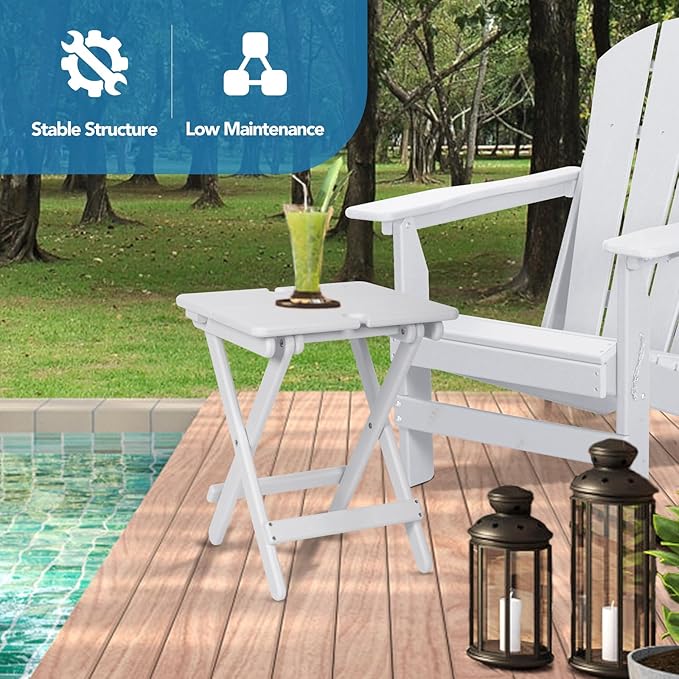 nalone Portable Folding Side Table, Outdoor Adirondack Side Table with X-Type Frame, HDPE Small Patio Table, Weather Resistant End Table for Camping, Balcony and Garden