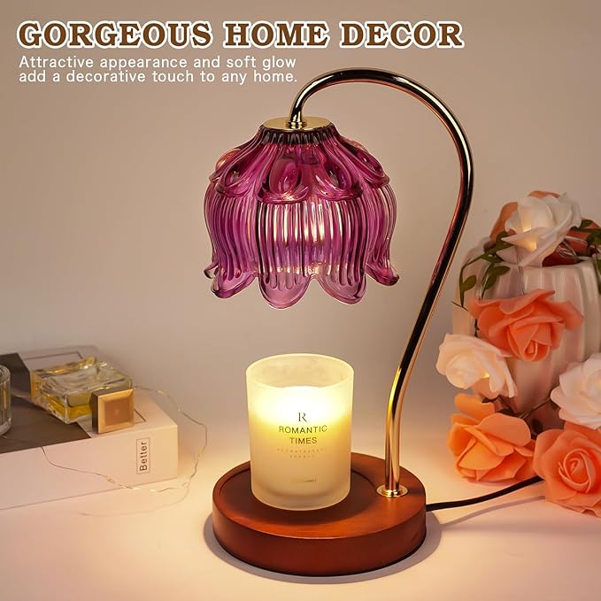 Purple Candle Warmer Lamp with Timer, Electric Candle Warmer Lamp, Birthday Gift for Women, Mom, Female Friend, Flower Candle Warmer Gifts for Candle Lovers, Vintage Lamp Decor for House Warming Gifts