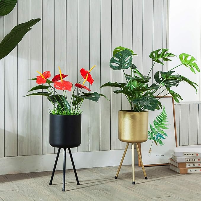 Mid-Century Metal Flowerpot with Stands, Black Stylish Modern Floor-Standing Flowerpot,Suitable for Orchid, Aloe Indoor Outdoor Decoration 8.5'' Wide 18'' high