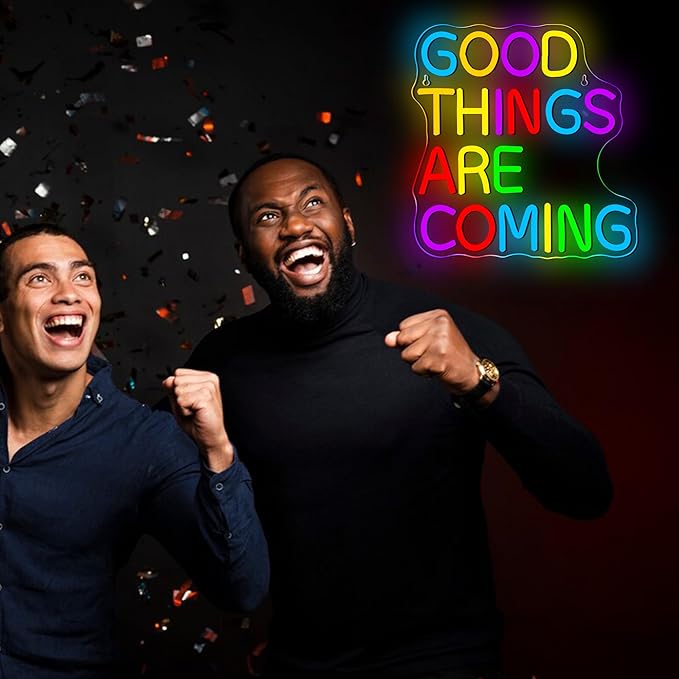 Good Things Are Coming Neon Signs for Wall Decor,Dimmable Positivity Inspirational Lucky Neon Sign, Positive Quote Decor, Mental Health LED Sign, Motivational Neon Light, Home Wall Sign(12.5 * 12.9in)