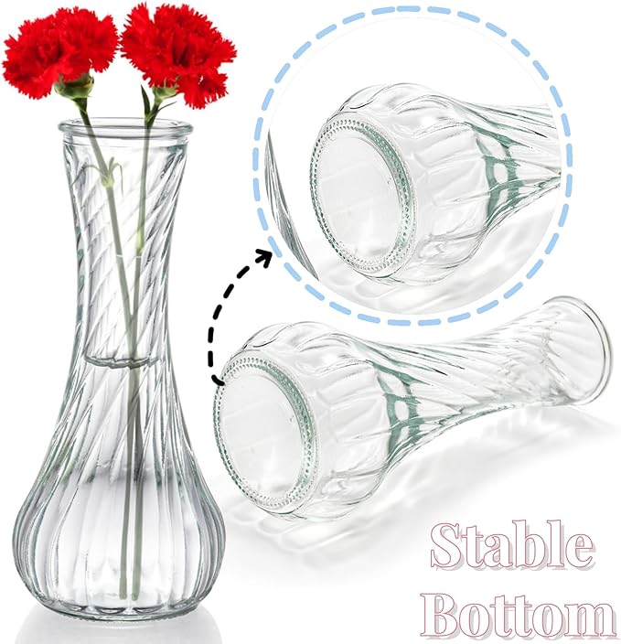 16 Pack Glass Bud Vase, Clear Small Flower Vases in Bulk, Vintage Glass Vases for Centerpieces, Mini Vase Floral Bottle for Rustic Wedding Home Table Decor, Floral Party Arrangements