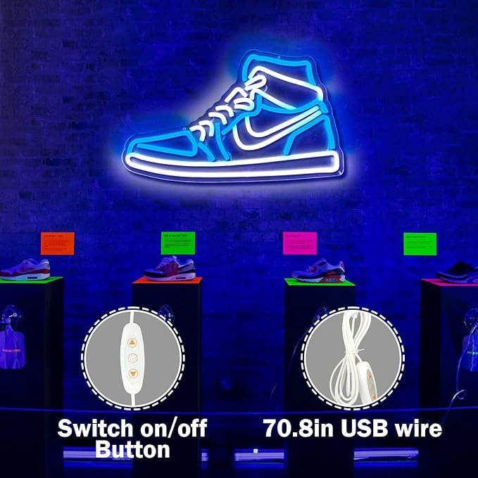 Sneaker Neon Sign Sports Shoe Neon Signs for Wall Dimmable LED Boys Neon Lights for Bedroom Man Cave Home Party Neon Bar Sign Shoes Light up Signs Wall Decor(Ice Bule)