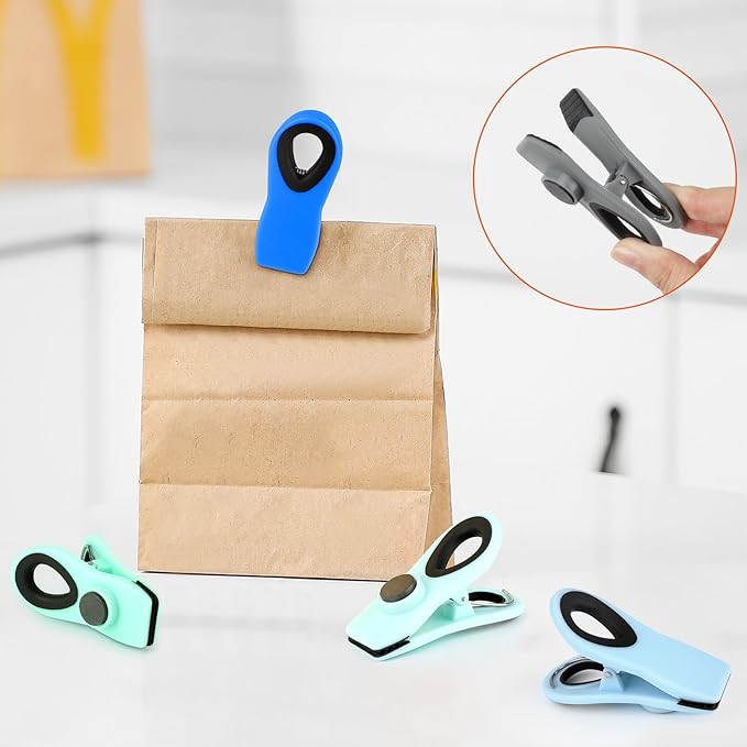 TACGEA Chip Clips, Magnetic Bag Clips with Air Tight Seal for Food Storage, 12 Pieces (Blue Ombre)