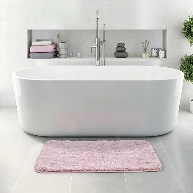 ROSMARUS Shaggy Non Slip Bath Mat 24" X 36", Soft Shower Mat for Floor & Tub, Fluffy Plush Bathroom Rug Machine Washable, Mauve Pink