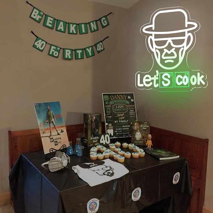 Breaking Bad Neon Sign Heisenberg for Wall Decor,Funny Let's Cook Neon Ligthts with Dimmable LED Signs for Man Cave Bedroom Bar Party Neon Gifts for Crime TV Show Fans Gifts