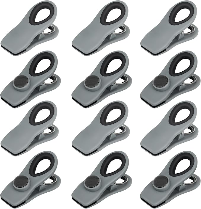 TACGEA Chip Clips, Magnetic Bag Clips with Air Tight Seal for Food Storage, 12 Pieces (Gray)