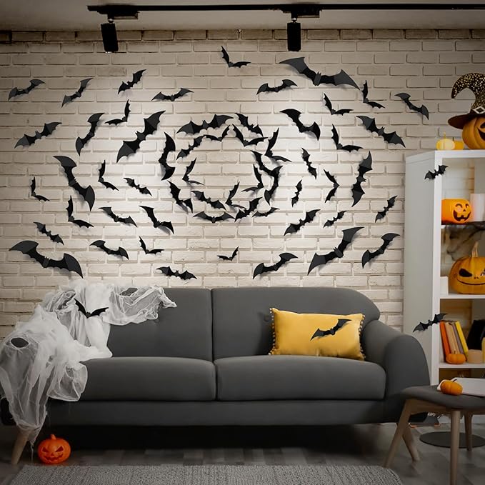 Bats Halloween Decorations: Halloween Bats Wall Decor 120pcs Bat Wall Decals PVC 3D Bat Scary Stickers Halloweens Party Decorations Indoor Outdoor DIY Home Window Door Decor