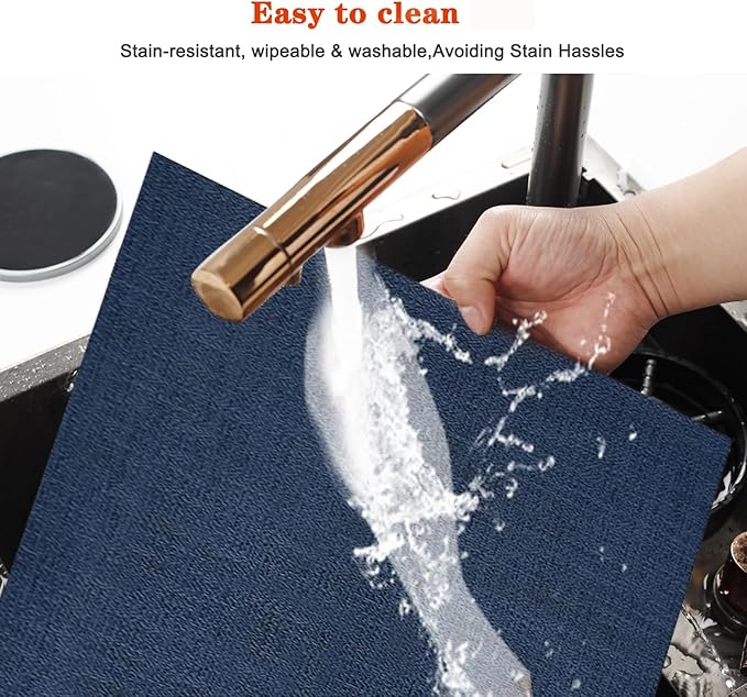Placemats Set of 4,Washable,Heat and Stain Resistant Indoor/Outdoor Place mats, Vinyl Woven Non Slip Table Mats for Restaurant Table Protection, PVC Table Placemats.(Navy Blue, 4PCS)