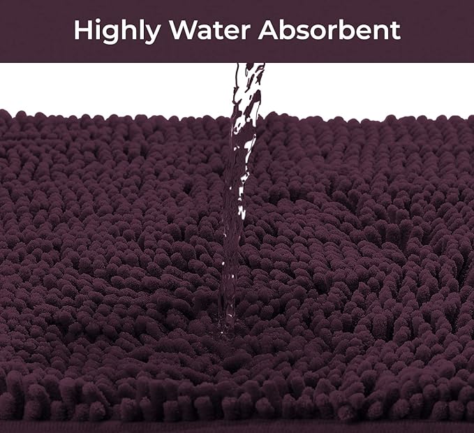 LuxUrux Bathroom Rugs Sets 2 Piece - Plush Bath Mat Set Quick-Dry Soft Chenille Bathroom Mat with Rubber Backing, Absorbant Bathroom Rug Set, Washable.(17 x 24, Plum)