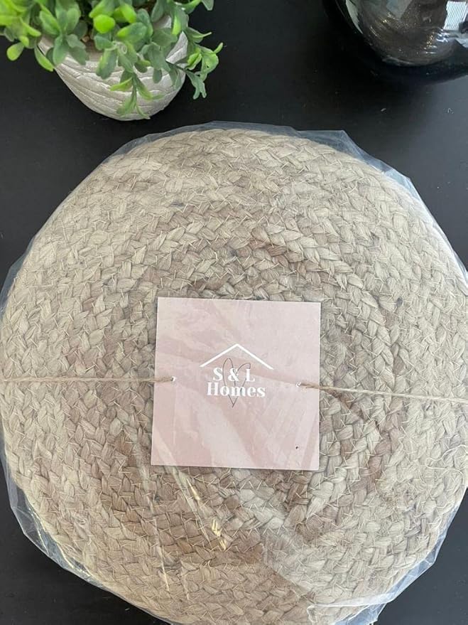 Scandilivin Homes Pouf Ottoman - 100% Natural Jute Braided- Footrest Pouf Hand Knitted - Traditional Cord Boho Pouffe - for The Living Room, Bedroom, Nursery, Patio, Lounge (20" x 20" x 10")