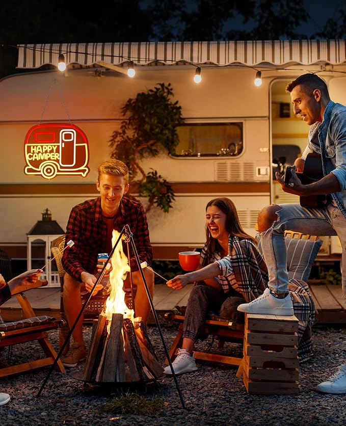 AceList Happy Camper RV Neon Signs for Wall Decor - Camper Decor with 9-Level Brightness Adjustment, USB Powered Caravans Neon Lights for Party, Birthday, Christmas and Camping Decoration