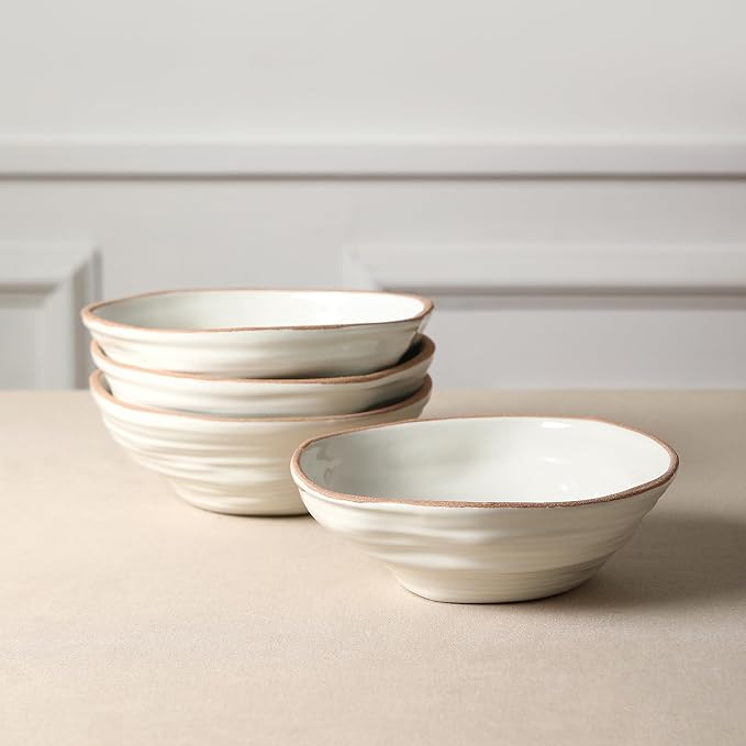 Stone Lain Nami 24-Piece Dinnerware - Stoneware, Plates and Bowls Set, Microwave and Dishwasher Safe, Dish for 8, White