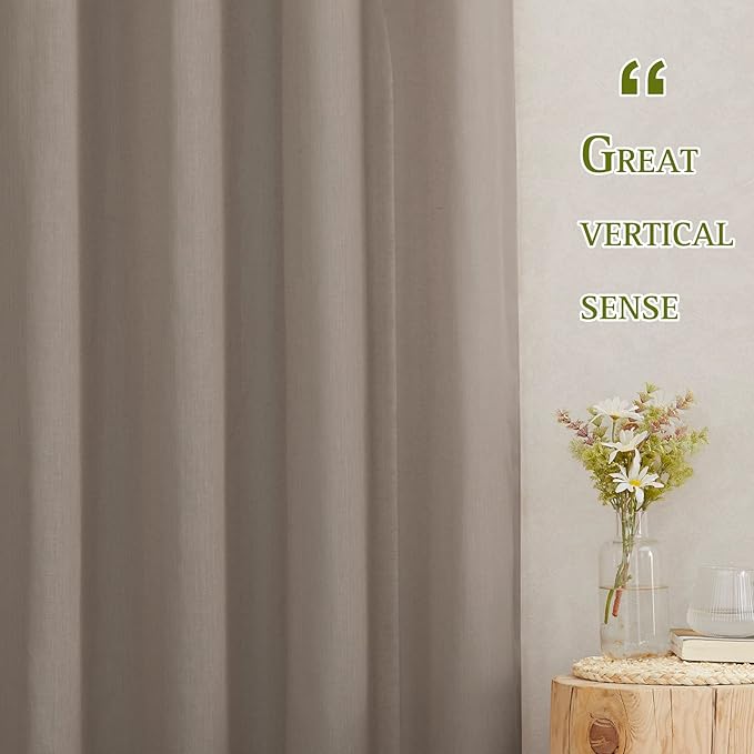 NICETOWN Linen Sheer Curtains 96 inches Long, (Burlap) Grommet Semi Sheer Flax Textued Vertical Drapes Privacy with Light Filtering for Living Room/Farm House, W52 x L96, 1 Pair