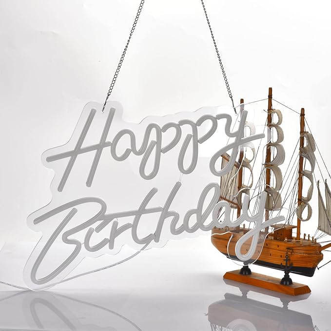 Happy Birthday Neon Sign for Wall Decor, with Dimmable Switch, Reusable Neon Light Sign for All Party Decoration(17X12inches,White)