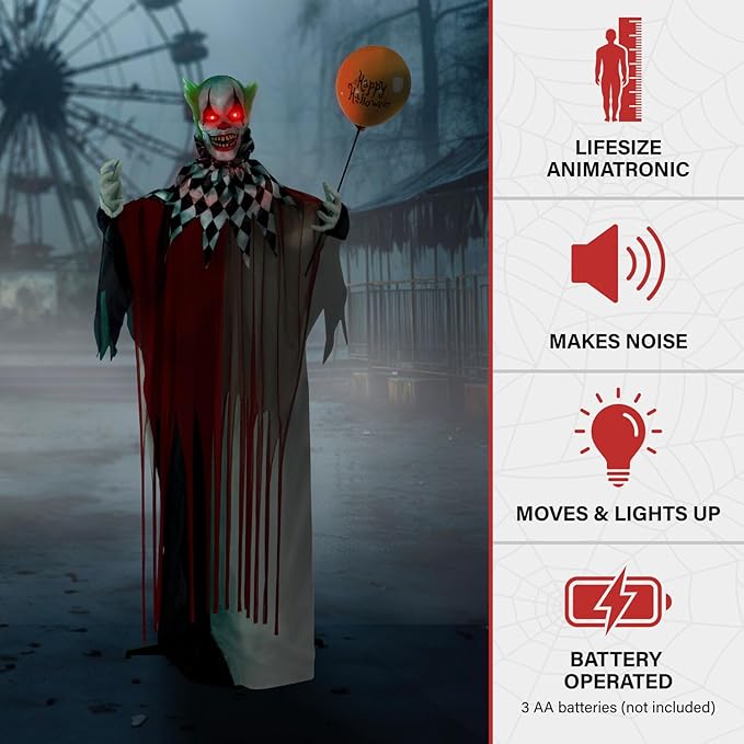 Haunted Hill Farm 71" Standing Clown Halloween Animatronic