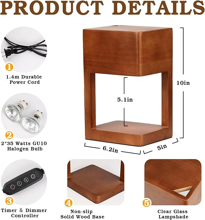 Candle Warmer Lamp Wood with Timer, Dimmable Electric Candle Lamp Warmer for Jar Candles, 2*35 Watt Bulb, Birthday Gifts for Women, Gifts for Mom, Decorative Wooden Candle Lamp for Bedroom Home Decor