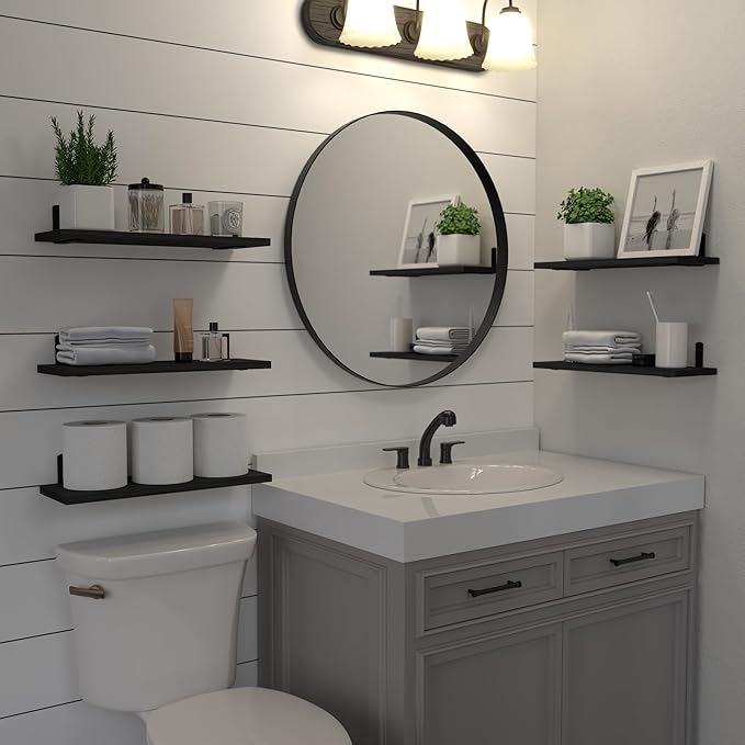 Floating Shelves, 5 Sets Wall Shelves, Wood Floating Shelves for Bedroom Wall Décor, Wall Mounted Floating Bathroom Shelf for Storage, Floating Book Shelf, Living Room – Black