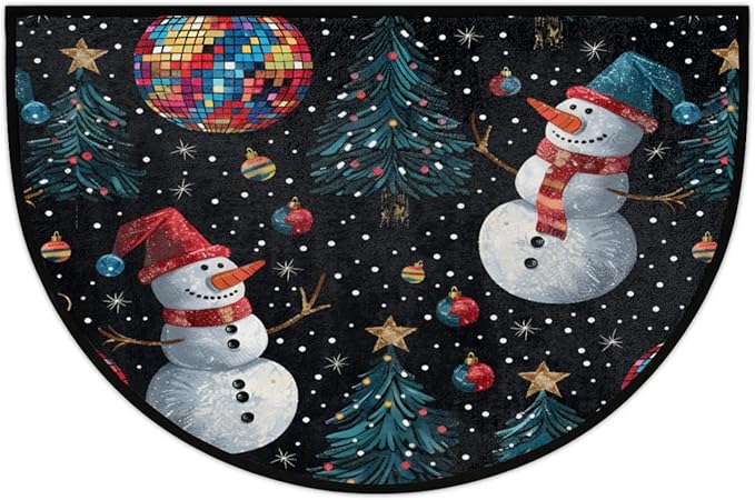 Half Round Doormat Indoor Welcome Mat Winter Snowman Rugs Washable Kitchen Mat for Home Living Room Laundry Room Bedroom Fireplace Floor Mats Christmas