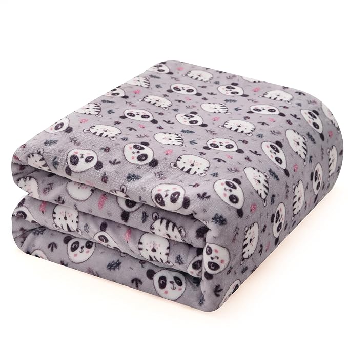 DaysU Plush Flannel Sherpa Baby Blanket for Girls Boys, Portable Reversible Soft Micro Fleece Baby Crib Throw Blanket with Animal Print for Newborn and Nursery, Animal Head, 30"x40"