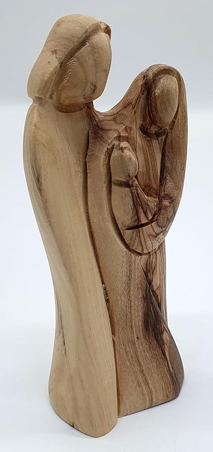 Zuluf 4.72 inches Olive Wood Christian Statue - Hand Carved Holy Family from Jerusalem, Sagrada Familia Virgin Maria Miniature - Navidad Church Decoration