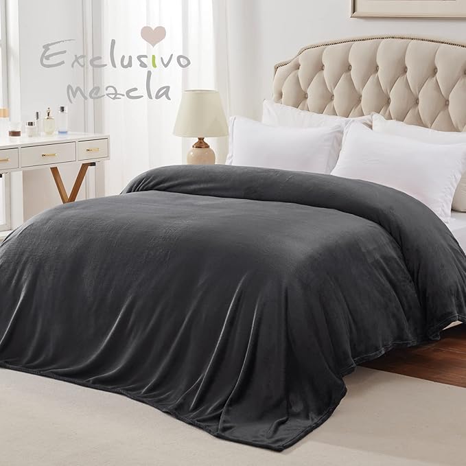 Exclusivo Mezcla Fleece Blanket Twin Size for Bed, Super Soft and Warm, All Season Use, Cozy, Plush, Lightweight, 60x80 Inches Dark Grey