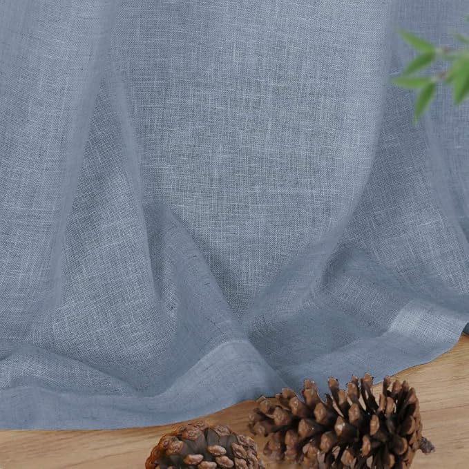 FantasDecor Stone Blue Linen Sheer Curtains 84 Inches Long for Living Room Country Rustic Farmhouse Light Filtering Rod Pocket Window Curtain Treatment Drapes for Bedroom, 52 W x 84 L,Stone Blue