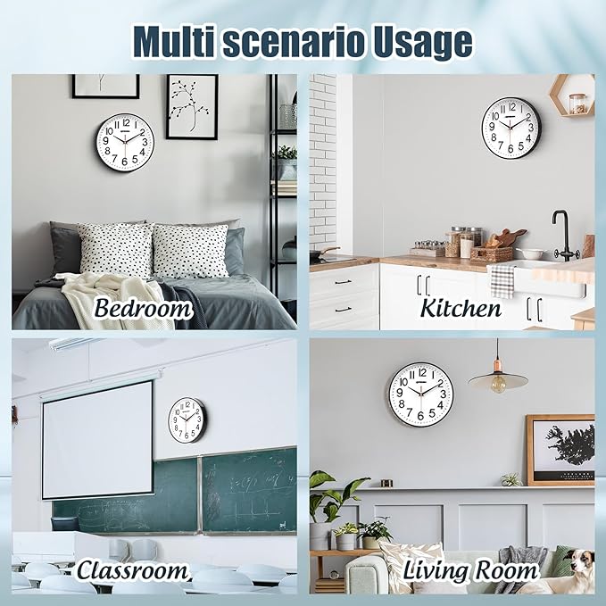Wall Clock Wall Clocks Silent Non-Ticking Battery Operated Large Easy to Read with Stereoscopic Dial Ultra-Quiet Movement Quartz for Office Classroom School Home Kitchen (10 inches)…