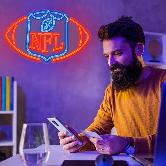 Football Neon Sign for Wall Decor,Football-Shaped Neon Light, Football Led Neon Light Birthday Gifts for Sports Fans Club Bedroom 5V USB Powered