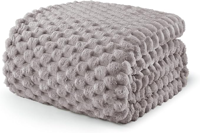 Exclusivo Mezcla Twin Size Soft Fleece Blanket, 60x80 Inches Stylish Jacquard Velvet Blanket for Bed, Fuzzy Cozy Lightweight for All Season, Light Grey