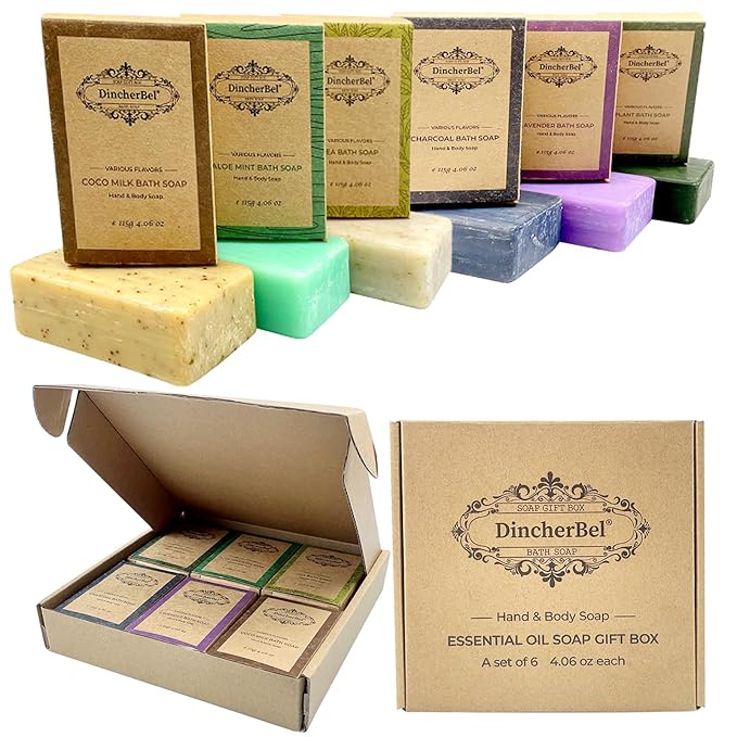 Natural Soap Bar, Handmade Natural Cleansing Moisturizing, Lavender, White Tea, Coconut Milk, Plant Essential Oil, Charcoal Oil Control and Aloe Mint, for Men and Women (4 oz, 6 Bars)