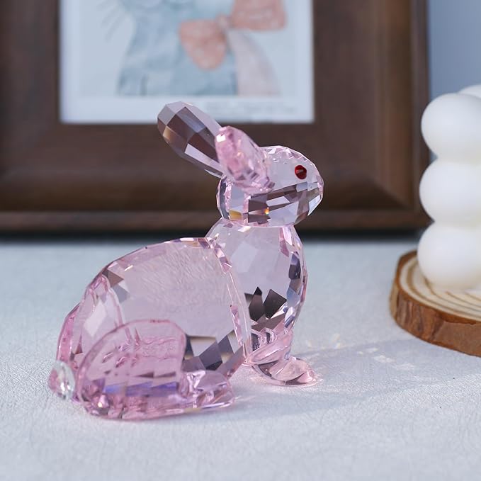 Crystal Rabbit Figurine Faceted Glass Bunny Statue Pink Ornament Animal Collectible Sculpture Handscraft Paperweight Home Decor