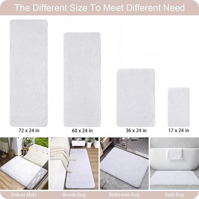 AROGAN Luxury Non Slip Bathroom Rug, Thick Soft and Absorbent Microfiber Bath Mat, Rubber Backing Quick Dry Rugs Carpets, Machine Washable Plush Mats for Shower Floor, Bathroom, 24x36 Inch White
