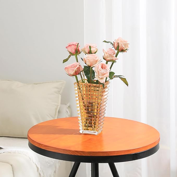 MCMCNCUIU Crystal Vase, Large Crystal Vases for Flowers, Large Flower Vase, Modern Amber Vases for Living Room, Bedroom, Kitchen, Dining Table, Mantle, Wedding, 9 Inches