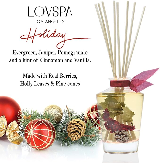 LOVSPA Holiday Reed Diffuser Set – Festive Christmas Scent Diffuser with Natural Botanicals - Non-Toxic Oil Reed Diffuser - Made in The USA