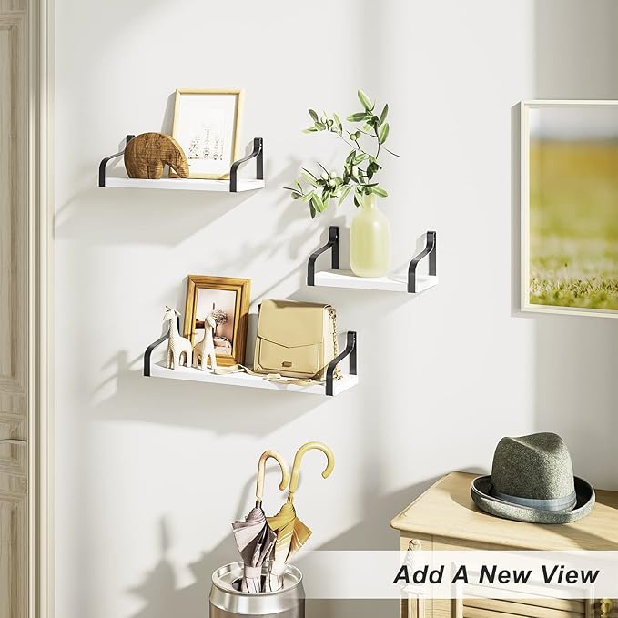 Love-KANKEI Floating Shelves Wall Mounted Set of 3, Rustic Wood Wall Storage Shelves for Bedroom, Living Room, Bathroom, Kitchen, Office and More White