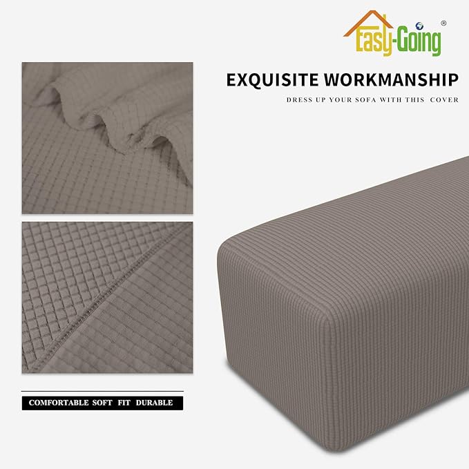 Easy-Going Stretch Ottoman Cover Folding Storage Stool Furniture Protector Soft Rectangle slipcover with Elastic Bottom(Ottoman Large,Taupe)