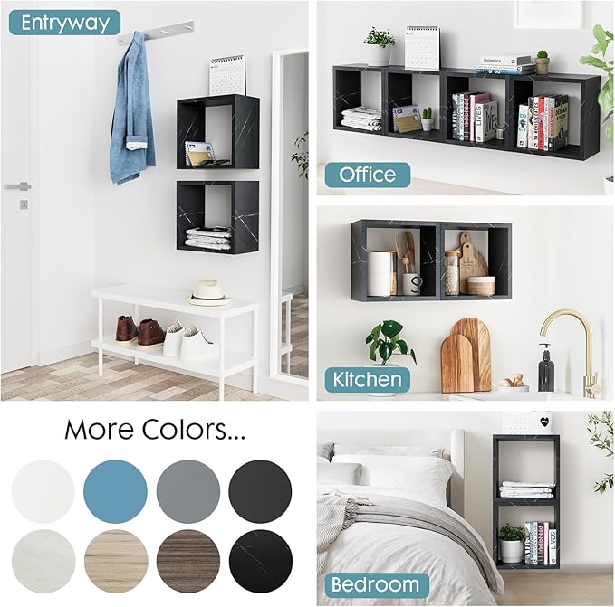 Kaboon Cube Floating Shelves Set2, Display Shelves Wall Mount 7.75" D x 12.5" W x 12.5" H(Cloud Atlas, Square 2 Cubes)