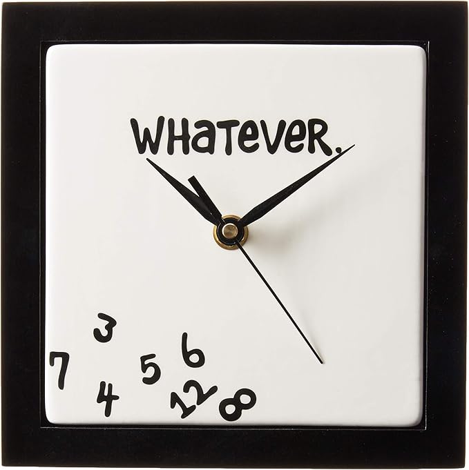 Enesco Whatever. Scrambled Numbers Always Late 7.5 x 7.5 Inch Square Hanging Wall Clock