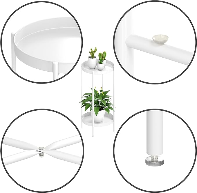 OVICAR Plant Stand Indoor Outdoor - Metal Flower Pot Holder Table Tall Potted Rack Organizer Rustproof Plant Display Shelf For Home Garden Patio Balcony Office Living Room Bathroom Corner (White)